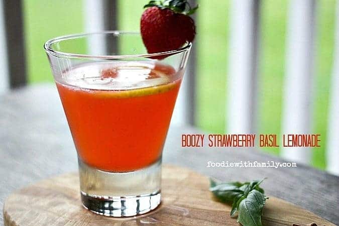 Boozy Strawberry Basil Lemonade made with strawberry basil infused vodka from foodiewithfamily.com