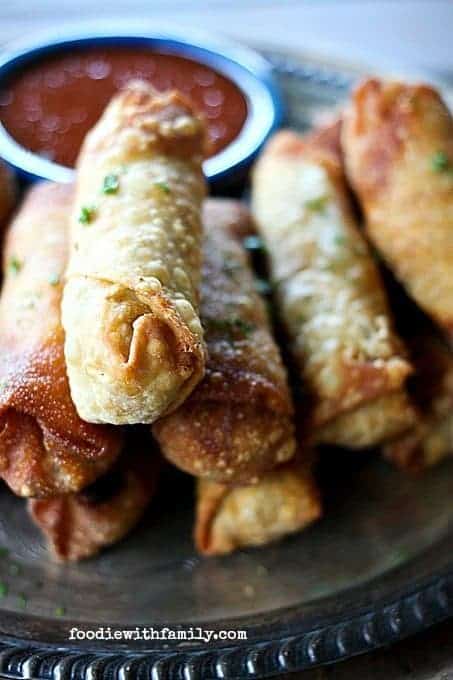 Crispy Cheesy Barbecue Chicken and Bacon Eggrolls from foodiewithfamily.com #spon #cheese