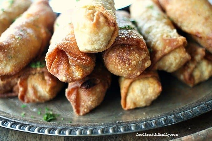 Cheesy Barbecue Chicken and Bacon Eggrolls from foodiewithfamily.com #spon #cheese