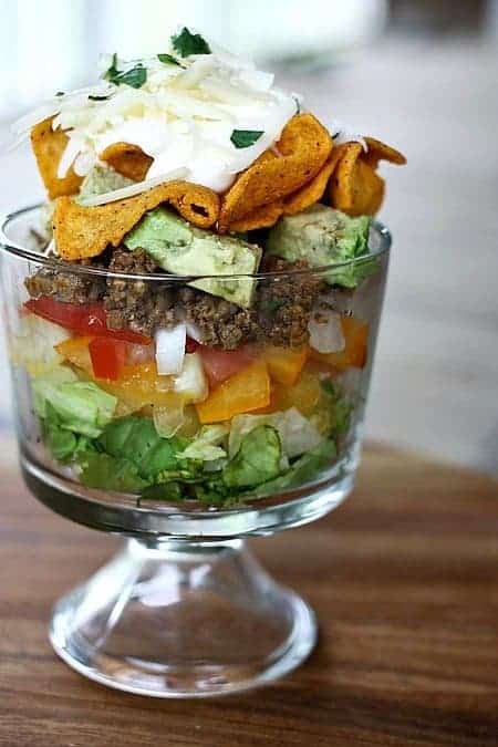 Layered Chopped Taco Salad from foodiewithfamily.com