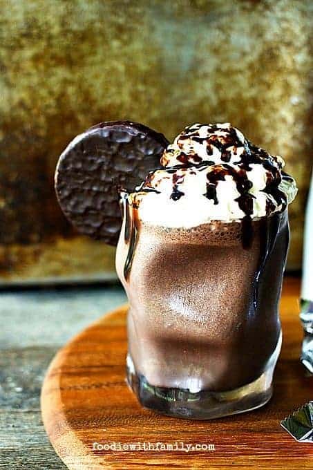 Cool, chocolatey, Peppermint Patty Milkshake from foodiewithfamily.com