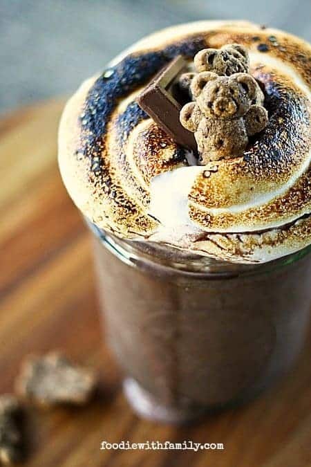 Toasted Marshmallow and Chocolate S'mores Milkshake from foodiewithfamily.com 