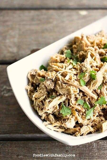 Slow-Cooker Shredded Chicken for Recipes on foodiewithfamily.com #MakeAheadMondays