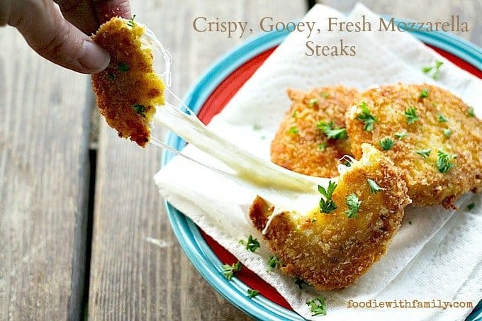 Crispy, Gooey, Fresh Mozzarella Steaks from foodiewithfamily.com #FreezerFriendly #MakeAheadMondays