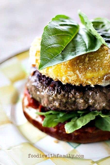 Fried Mozzarella and Sun Dried Tomato Burgers from foodiewithfamily.com