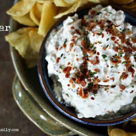 Chips with Bacon Cheddar Chive Dip from foodiewithfamily.com