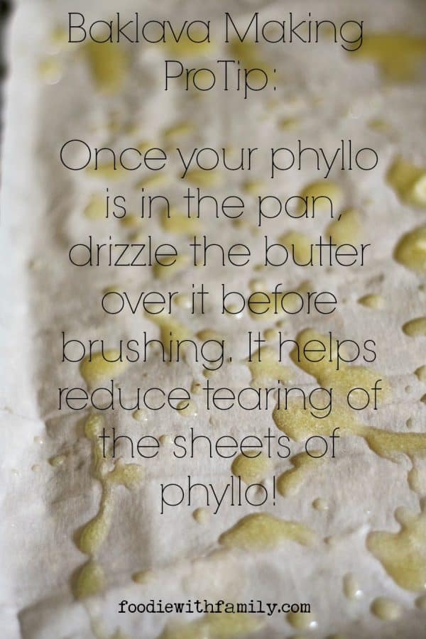 Great tip for working with phyllo dough sheets while making Cardamom Pistachio Baklava from foodiewithfamily.com