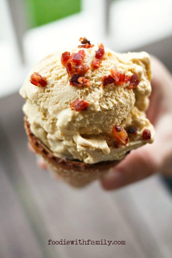 Maple Frozen Custard with Candied Bacon from foodiewithfamily.com
