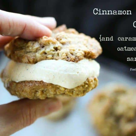 Cinnamon Frozen Custard and Caramel Apple Oatmeal Cookie ice cream sandwiches on foodiewithfamily.com