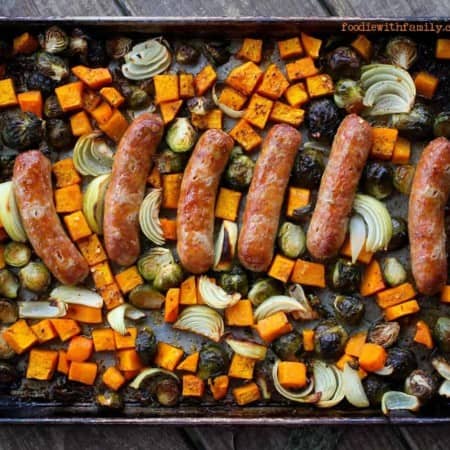 Roasted Fall Vegetables and Italian Sausage Sheet Pan Meal from foodiewithfamily.com