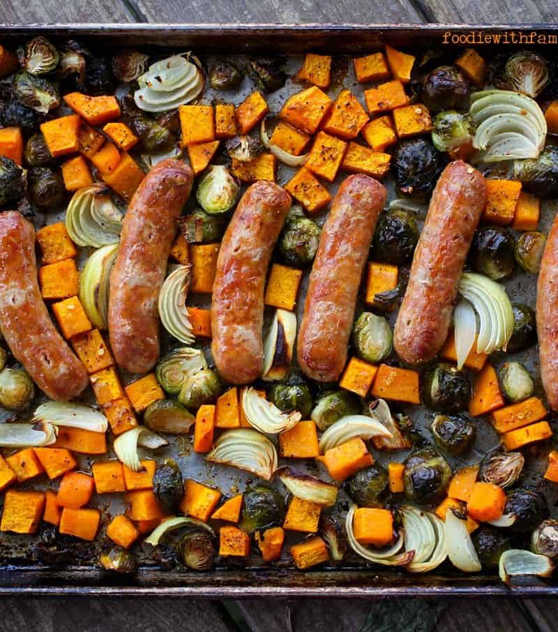 Roasted Fall Vegetables and Italian Sausage Sheet Pan Meal from foodiewithfamily.com