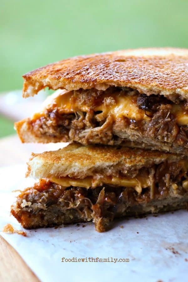 Good for your soul Trashy Barbecue Pulled Pork & Toasted Cheese Sandwiches from foodiewithfamily.com