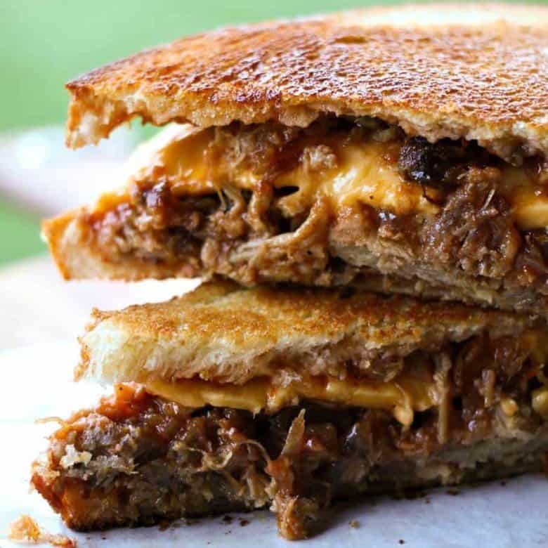 Good for your soul Trashy Barbecue Pulled Pork & Toasted Cheese Sandwiches from foodiewithfamily.com