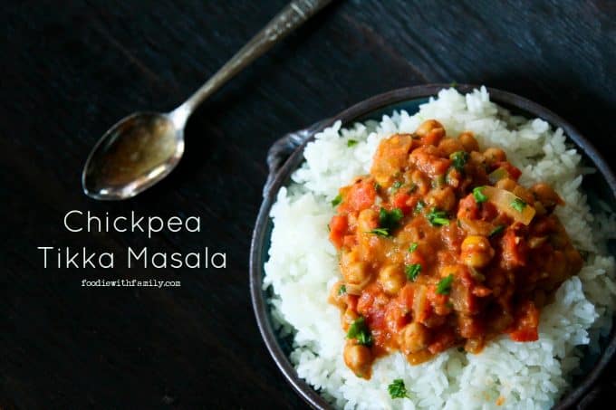 30 minute Chickpea Tikka Masala- hearty, simple, pocketbook friendly, stick-to-your-ribs comfort food that just happens to be meat, dairy, and gluten free from foodiewithfamily.com