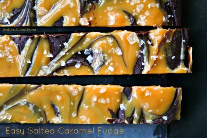 Easy Salted Caramel Fudge with a hint of bourbon from foodiewithfamily.com