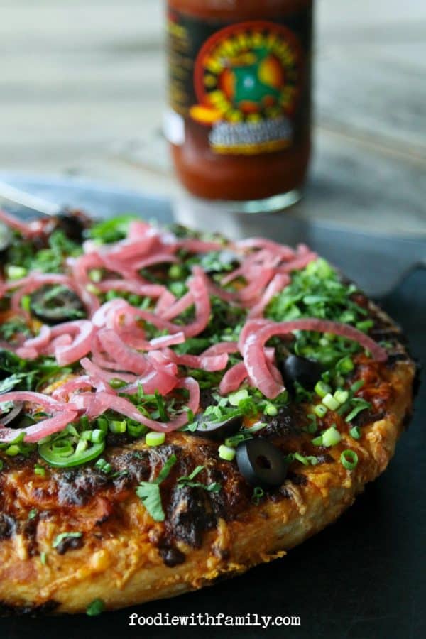 Trashed Up Barbecue Turkey Pizza for turkey leftovers at foodiewithfamily.com