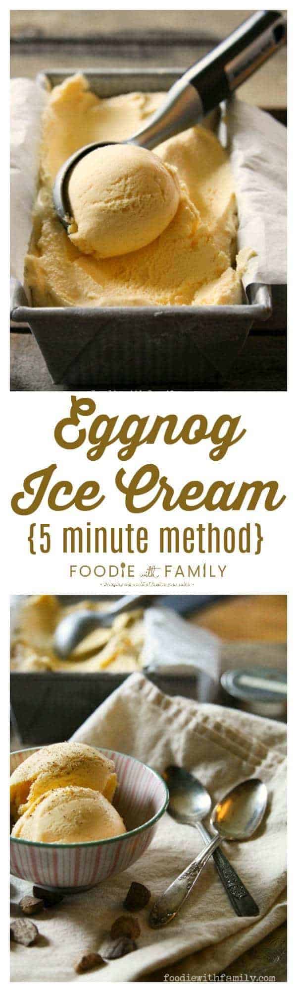 Eggnog Ice Cream {5 Minute Method} is creamy, ridiculously simple, and worlds better than the stuff you buy at the store!