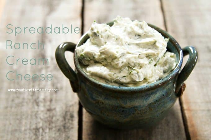 Ranch flavoured cream cheese that is spreadable straight from the refrigerator from foodiewithfamily.com