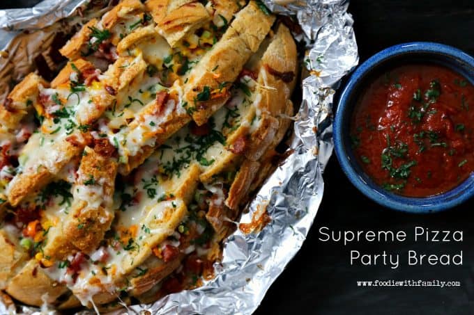 Comforting Supreme Pizza Party Bread from foodiewithfamily.com