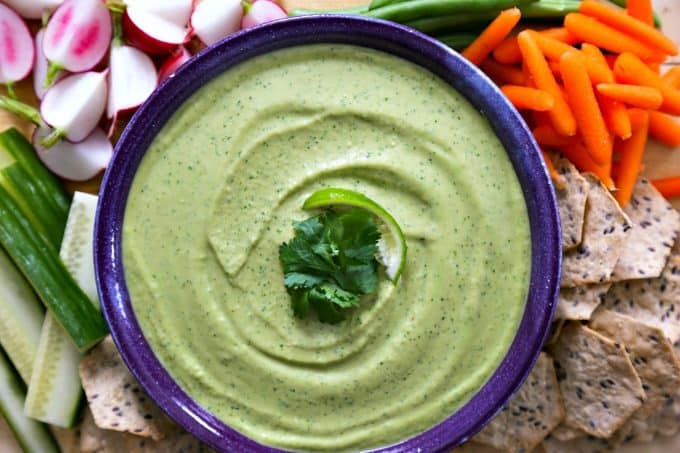 Cilantro Jalapeno Hummus with lime from foodiewithfamily.com