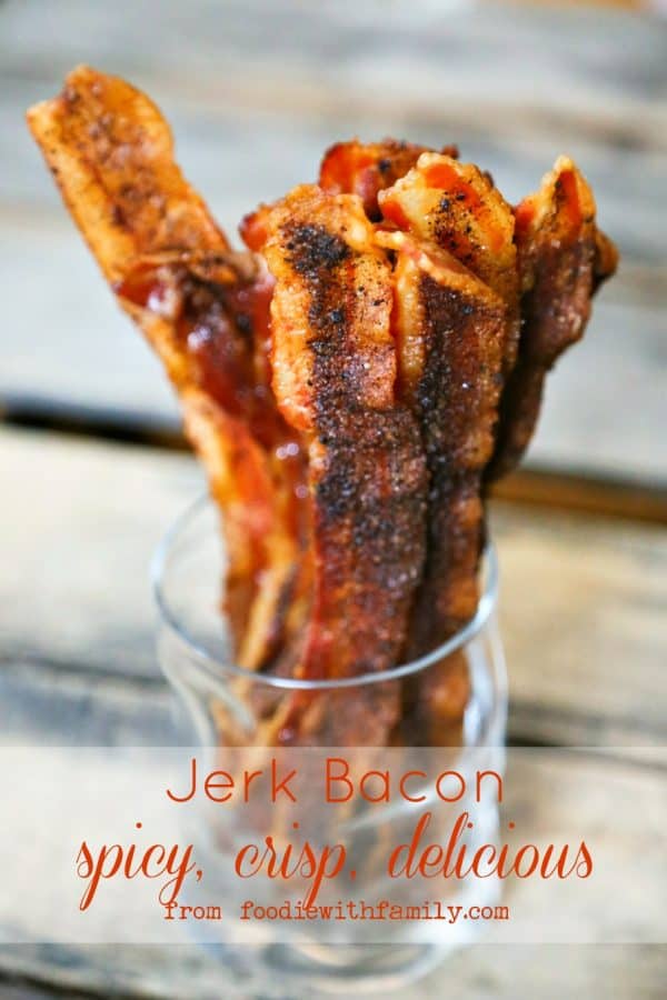 Jerk seasoned bacon for topping salads and sandwiches or soups from foodiewithfamily.com