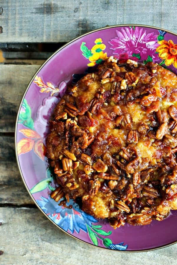 Pecan studded Maple Bacon Biscuit Bake from foodiewithfamily.com