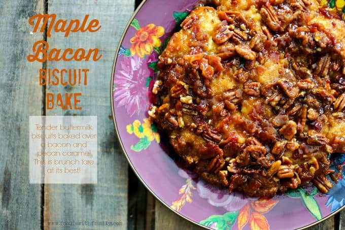 Pecan studded Maple Bacon Biscuit Bake from foodiewithfamily.com