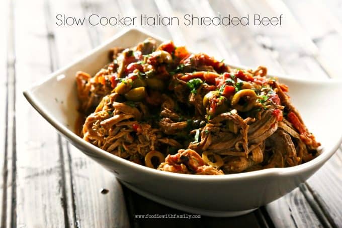 Slow-Cooker Italian Shredded Beef from foodiewithfamily.com
