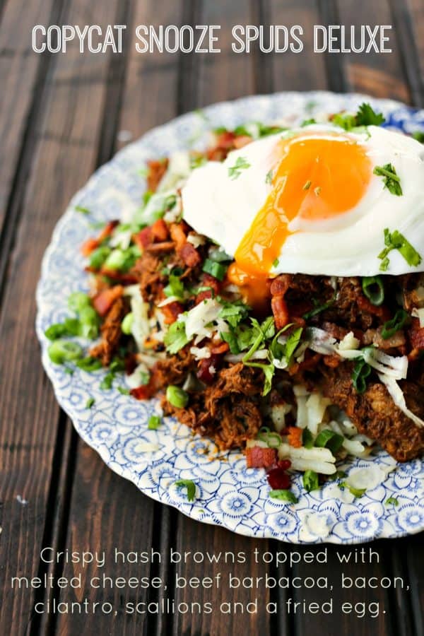 Hash browns with egg cheese beef barbacoa bacon green onions