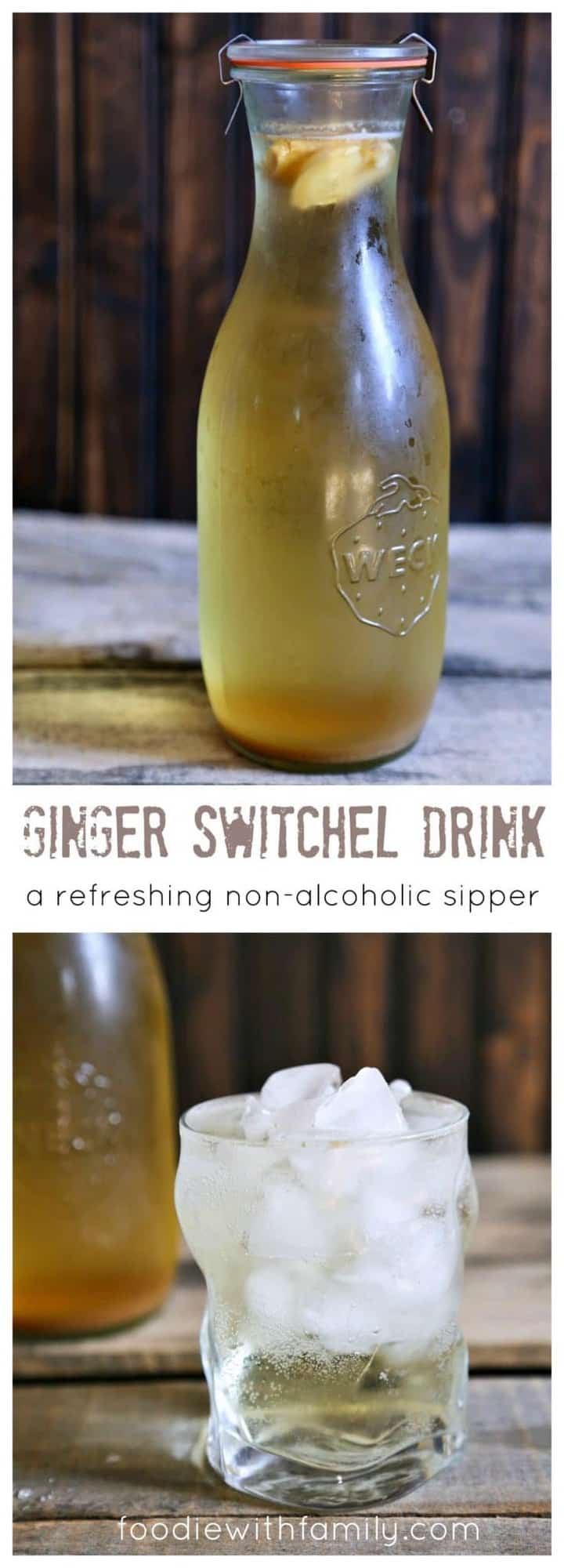 Ginger Switchel Drink made with water, honey, raw apple cider vinegar, and lots of ginger.