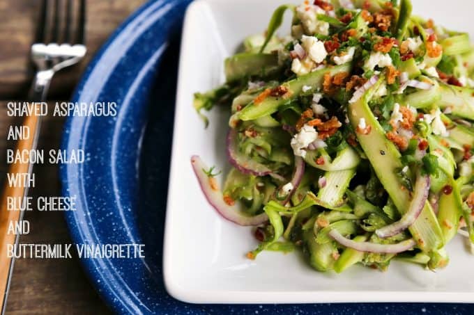 Shaved Asparagus Bacon Salad with Blue Cheese and Buttermilk Vinaigrette from foodiewithfamily.com