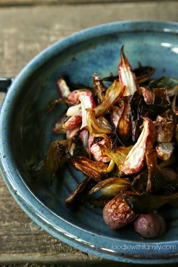 Crispy Roasted Radishes with Onions from foodiewithfamily.com