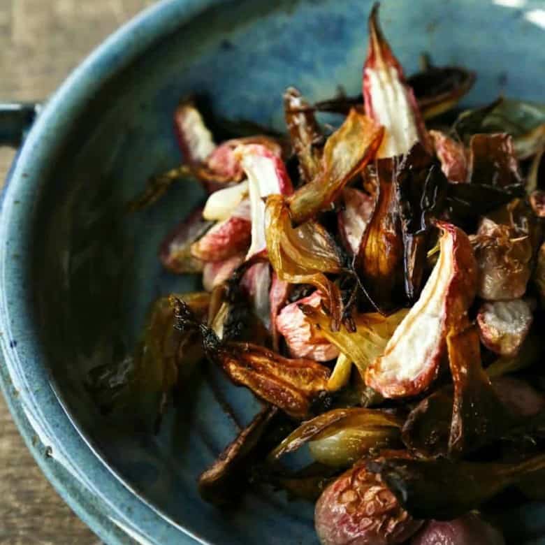 Crispy Roasted Radishes with Onions from foodiewithfamily.com