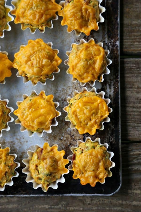 Spicy Bacon Cheddar Zucchini Breakfast Muffins from foodiewithfamily.com