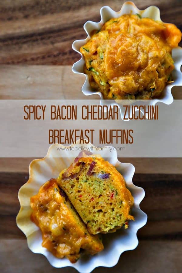 Spicy Bacon Cheddar Zucchini Breakfast Muffins from foodiewithfamily.com