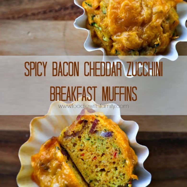 Spicy Bacon Cheddar Zucchini Breakfast Muffins from foodiewithfamily.com