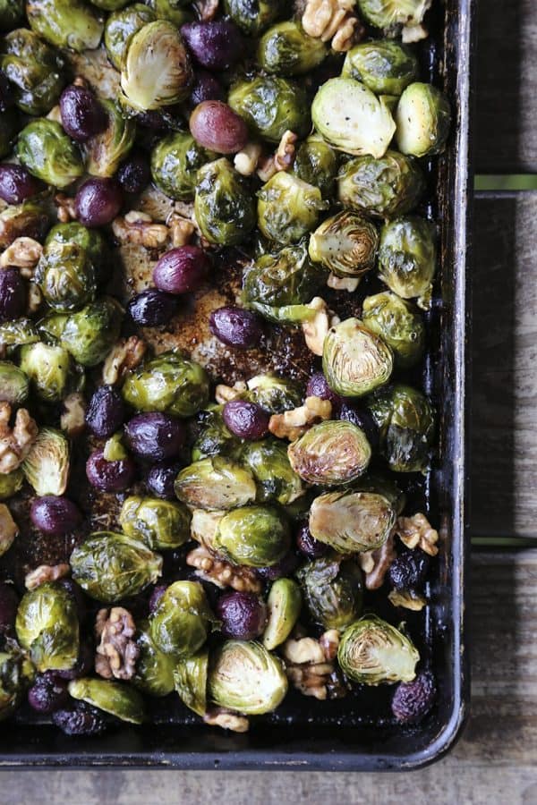 Mellow Roasted Brussels sprouts with grapes and walnuts have an intense complexity for a simple dish that you have to taste to believe.