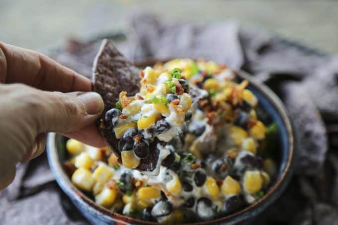 Slow-Cooker Black Bean Corn Bacon Dip from foodiewithfamiy.com