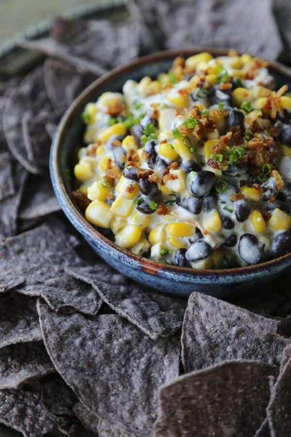 Slow-Cooker Black Bean Corn Bacon Dip from foodiewithfamiy.com