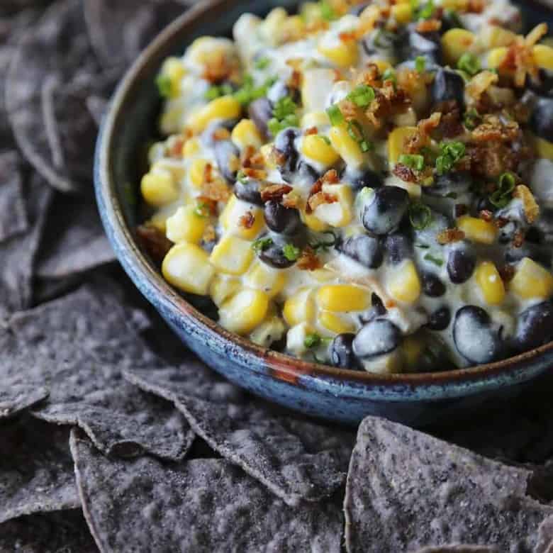 Slow-Cooker Black Bean Corn Bacon Dip from foodiewithfamiy.com