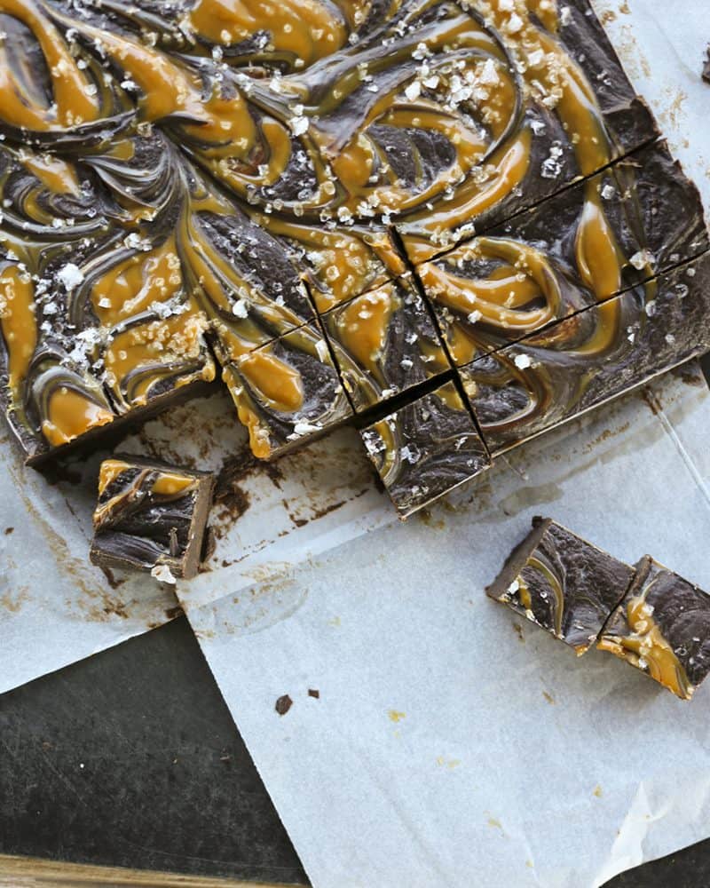 Easy Salted Caramel Fudge with a hint of bourbon from foodiewithfamily.com