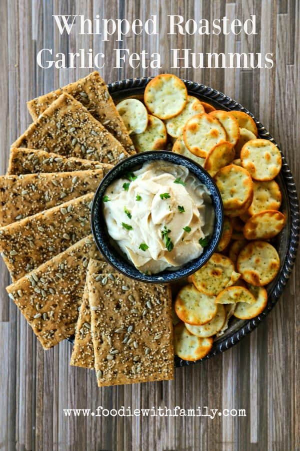 Whipped Roasted Garlic Feta Hummus in partnership with @Sabradippingco