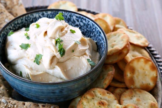 Whipped Roasted Garlic Feta Hummus in partnership with @Sabradippingco #Gameday #Superbowl