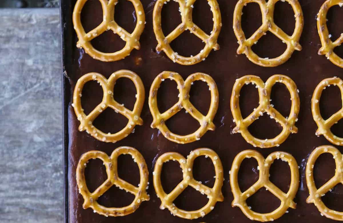 Chocolate Pretzel Sheet Cake {Foodie with Family}