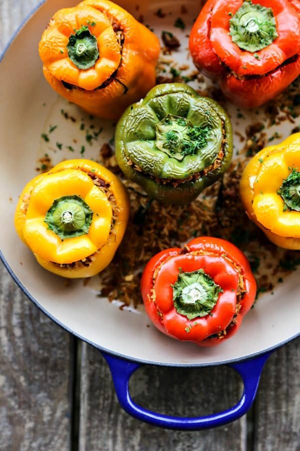 Lightened Up Greek Style Stuffed Peppers from foodiewithfamily.com