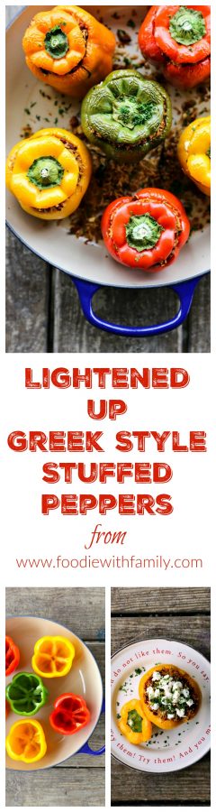 Lightened Up Greek Style Stuffed Peppers from foodiewithfamily.com