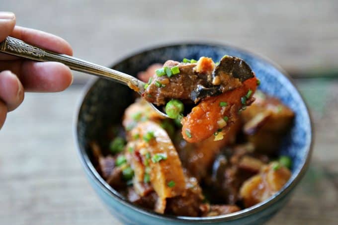 Best Slow-Cooker Beef Stew with Bacon from foodiewithfamily.com