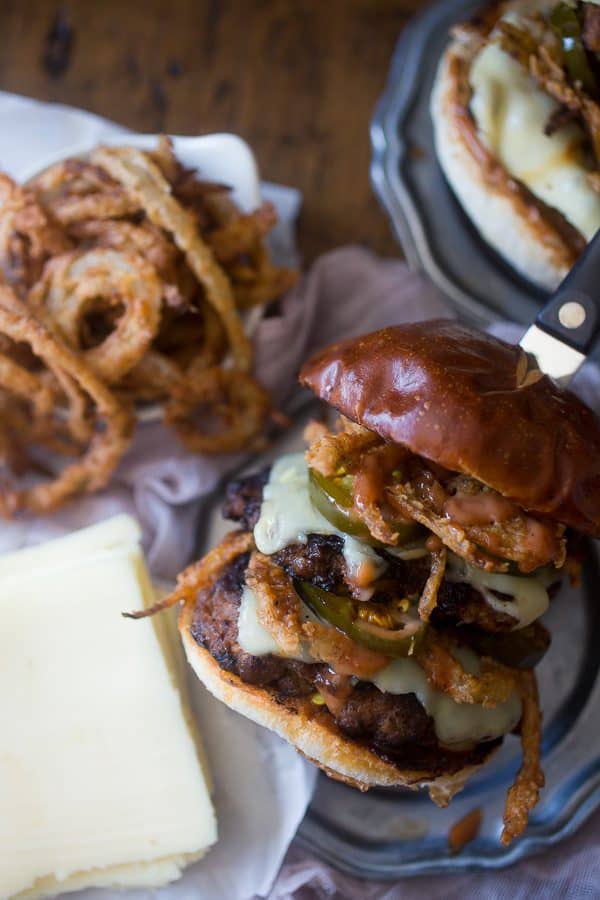 Chorizo Beef Burger with Crispy Onion Straws from Nutmeg Nanny