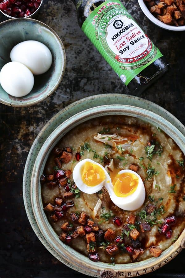 Leftover Thanksgiving Rice Porridge made with your picked over Thanksgiving turkey carcass, some water, some rice, and some soy sauce. It's magic.