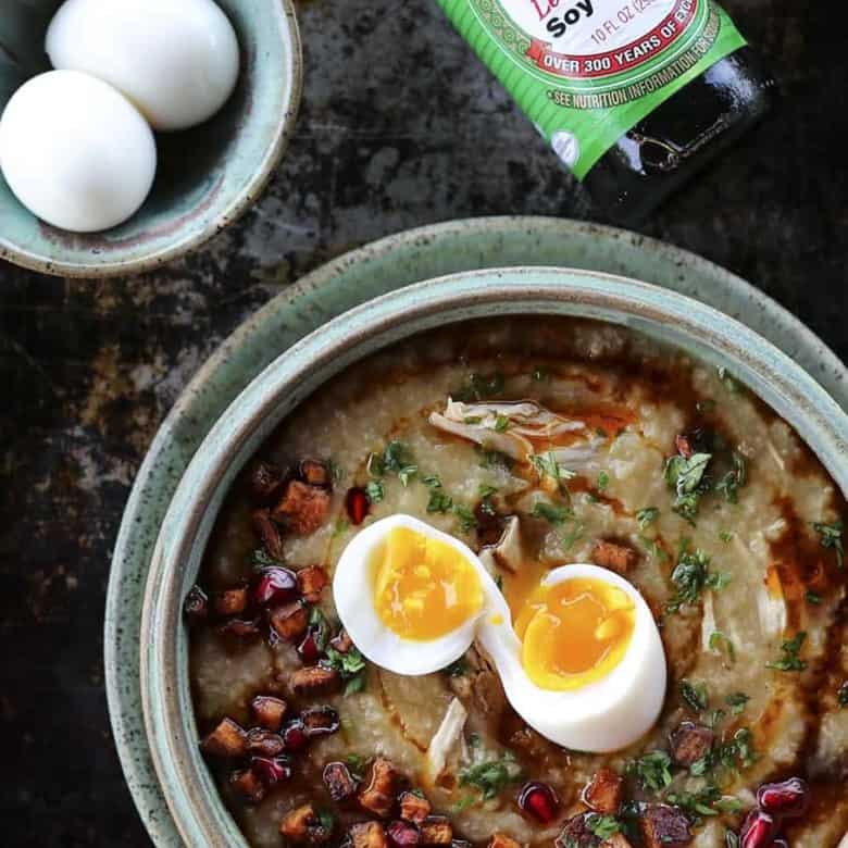 Leftover Thanksgiving Rice Porridge made with your picked over Thanksgiving turkey carcass, some water, some rice, and some soy sauce. It's magic.